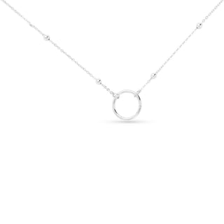 Silver Station Bead Chain With Charm Clasp Necklace