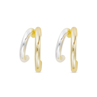Gold and Silver Polished Double Hoop Earrings