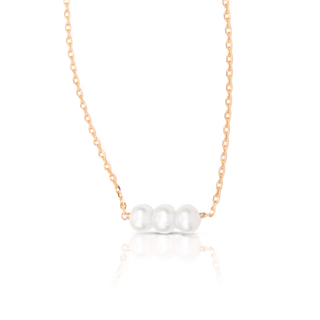 3-Pearl Row Necklace - Gold