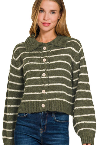 Pinstripe Collared Cardigan