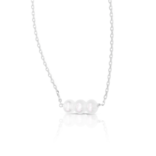 3-Pearl Row Necklace - Silver