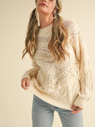 Lace Trim Pointelle Sweater