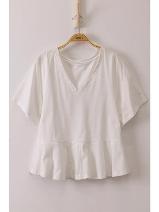 White Vneck Peplum Tee