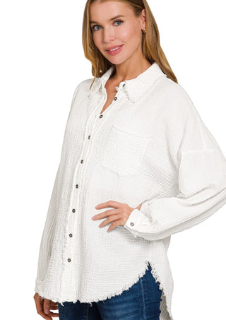 White Gauzey Button Down