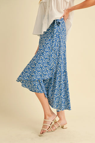 Blue Skies Wrap Midi Skirt