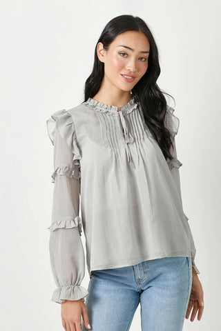 Sparkling Grey Peasant Top