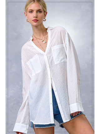 White Coastline Sheer Button Down