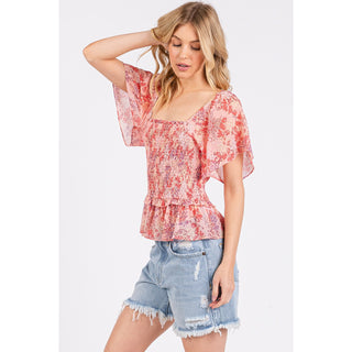 Pink Peony Smocked Top