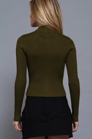 Olive Two Way Zip Sweater