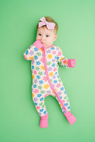 Retro Flowers Baby Bamboo Sleeper Onesie