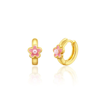 Pink Flower Huggie Earrings