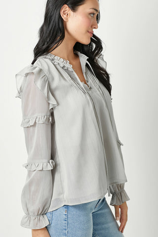 Sparkling Grey Peasant Top