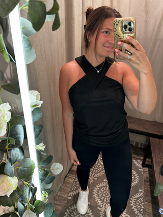 Black Cross Neck Banded Top