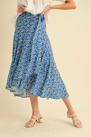 Blue Skies Wrap Midi Skirt