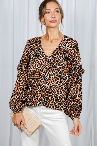 Leopard Ruffle Sleeve Top