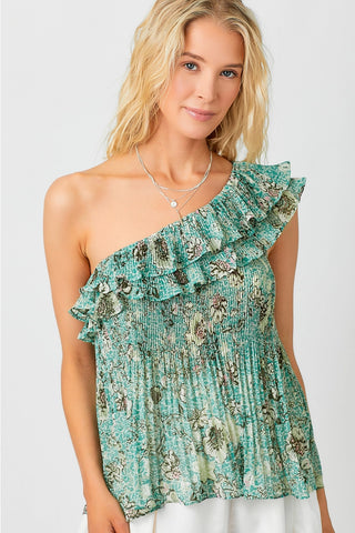 Teal Garden Ruffle Top