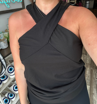 Black Cross Neck Banded Top