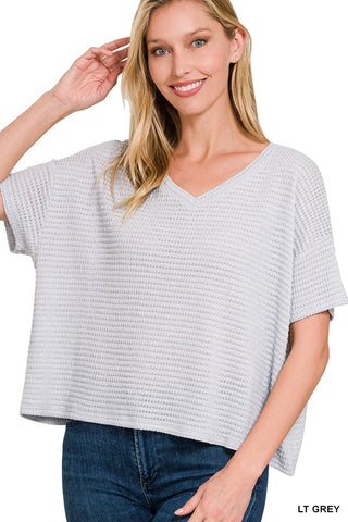 Grey Jacquard Short Sleeve Top