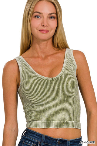 Acid Wash Padded Crop Tank