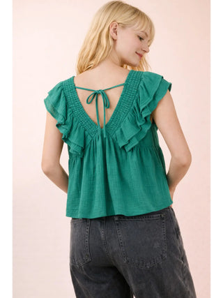 Emerald Ruffle V-Neck Top