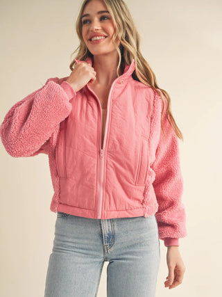Pink Sherpa Mixed Jacket