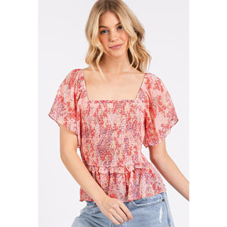 Pink Peony Smocked Top