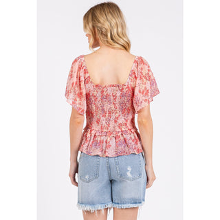 Pink Peony Smocked Top