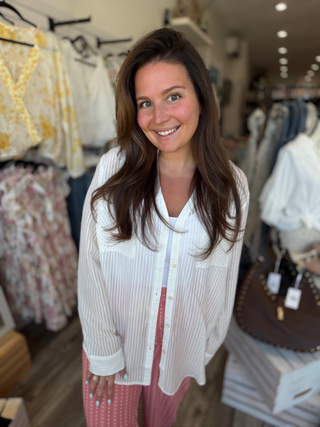 White Coastline Sheer Button Down