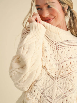 Lace Trim Pointelle Sweater