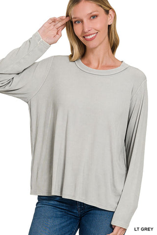 Washed Ribbed Scoop Neck Top (Multiple Colors)