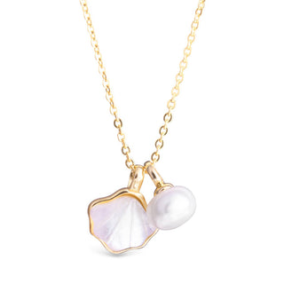 Mother of Pearl Shell and Pearl Necklace - Gold