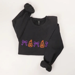Embroidered Pumpkin Bows Sweatshirt
