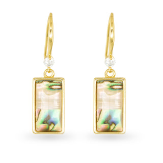 Gold Abalone Tan Square Small Drop Earring