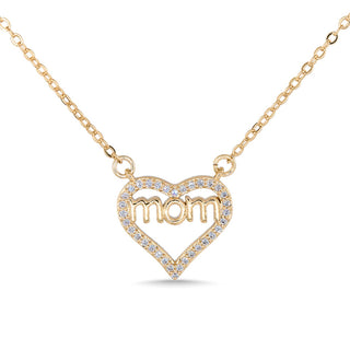 Gold CZ Heart Mom Necklace