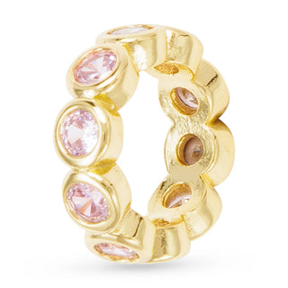 Gold CZ Pink Baguette Round Charm