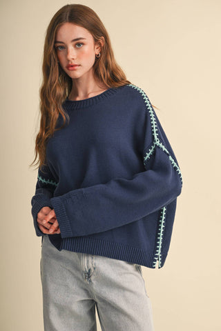 Teal Cabin Stitch Sweater