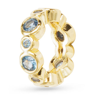 Gold CZ Blue Baguette Round Charm