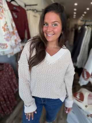 Two Tone V-Neck Sweater