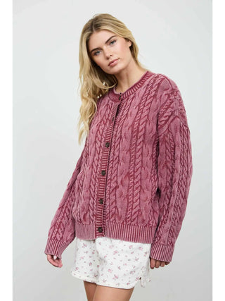 Burgundy Cable Cardigan