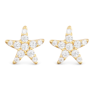 CZ Starfish and Pearl Stud Earrings - Silver