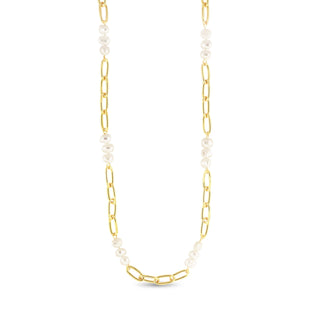 Gold Pearl and Link Necklace