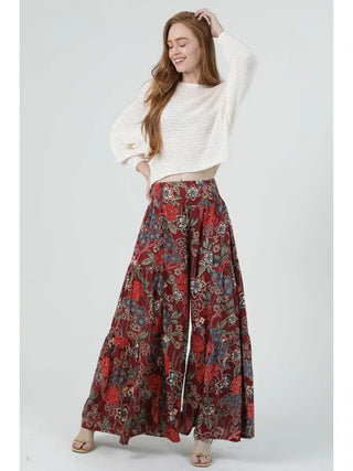Wine Floral Palazzo Pants