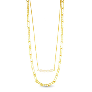 Gold Pearl Bar Layer Necklace