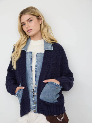 Denim Patchwork Cable Cardigan