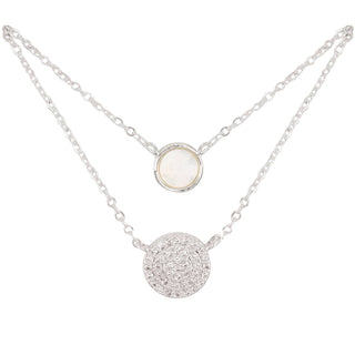 Silver CZ and MOP Dual Circle Necklace