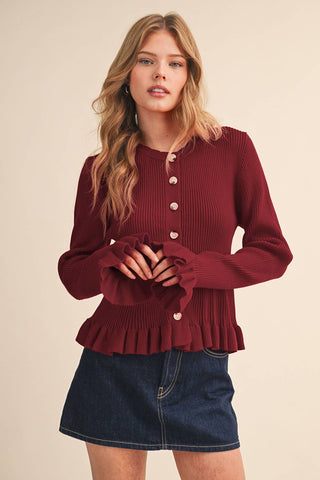 Burgundy Bliss Ruffle Sweater