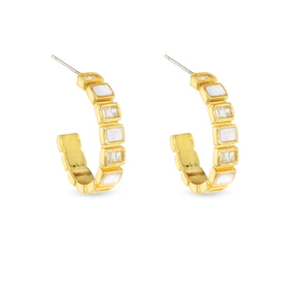Gold CZ and MOP Bezel Set Hoop Earrings